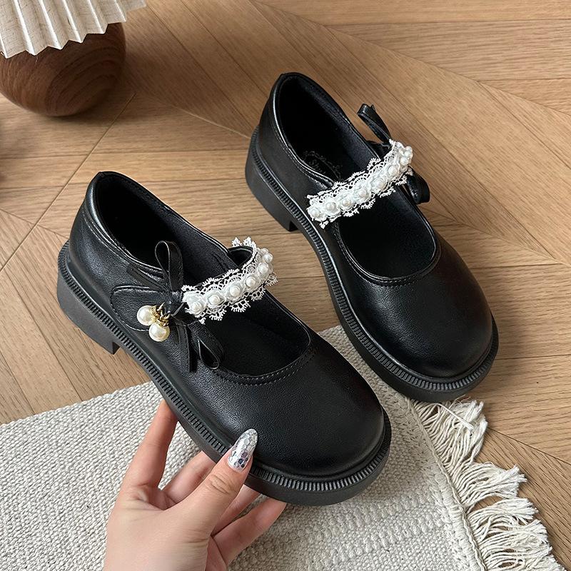 White pearl versatile platform small leather shoes women's 2025 new summer jk with skirt soft sole fashion Mary Jane shoes