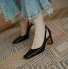 Fashion Chunky Heels Normal Leather Casual High Block Heel Nude Ladies Footwear Office Women's Shoes Square Toe Pumps on Heeled 39 Offer