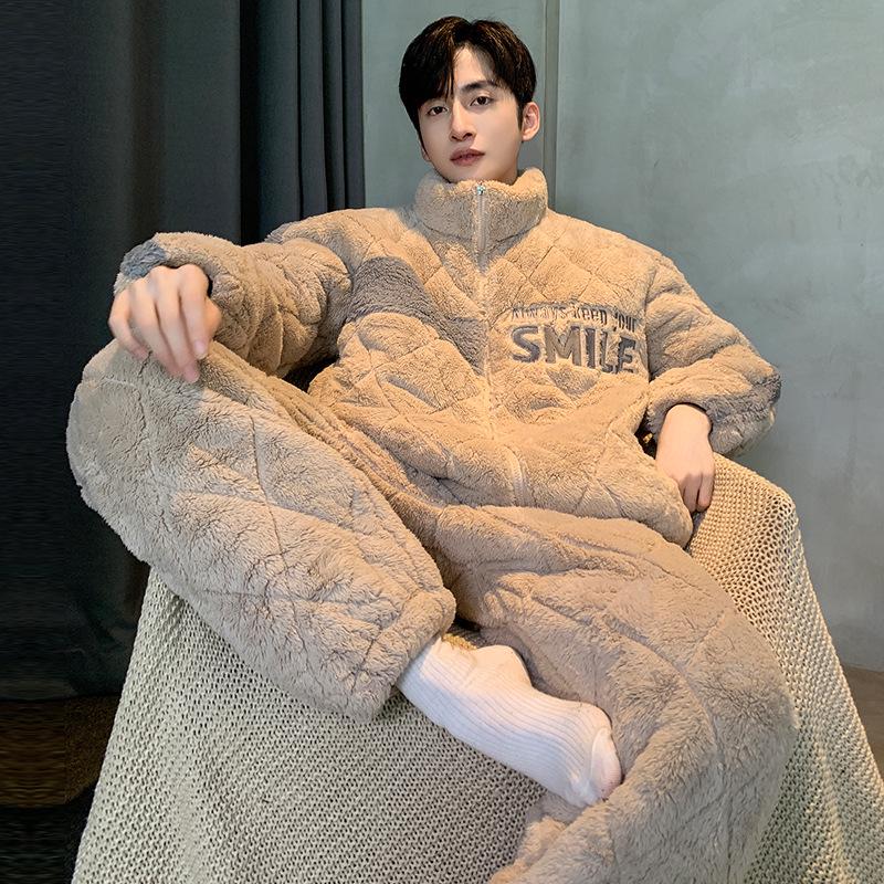 Winter Herren Steppfleece Pyjama Set - Dick, Warm, Jugendliche Homewear und Outdoor-Stil