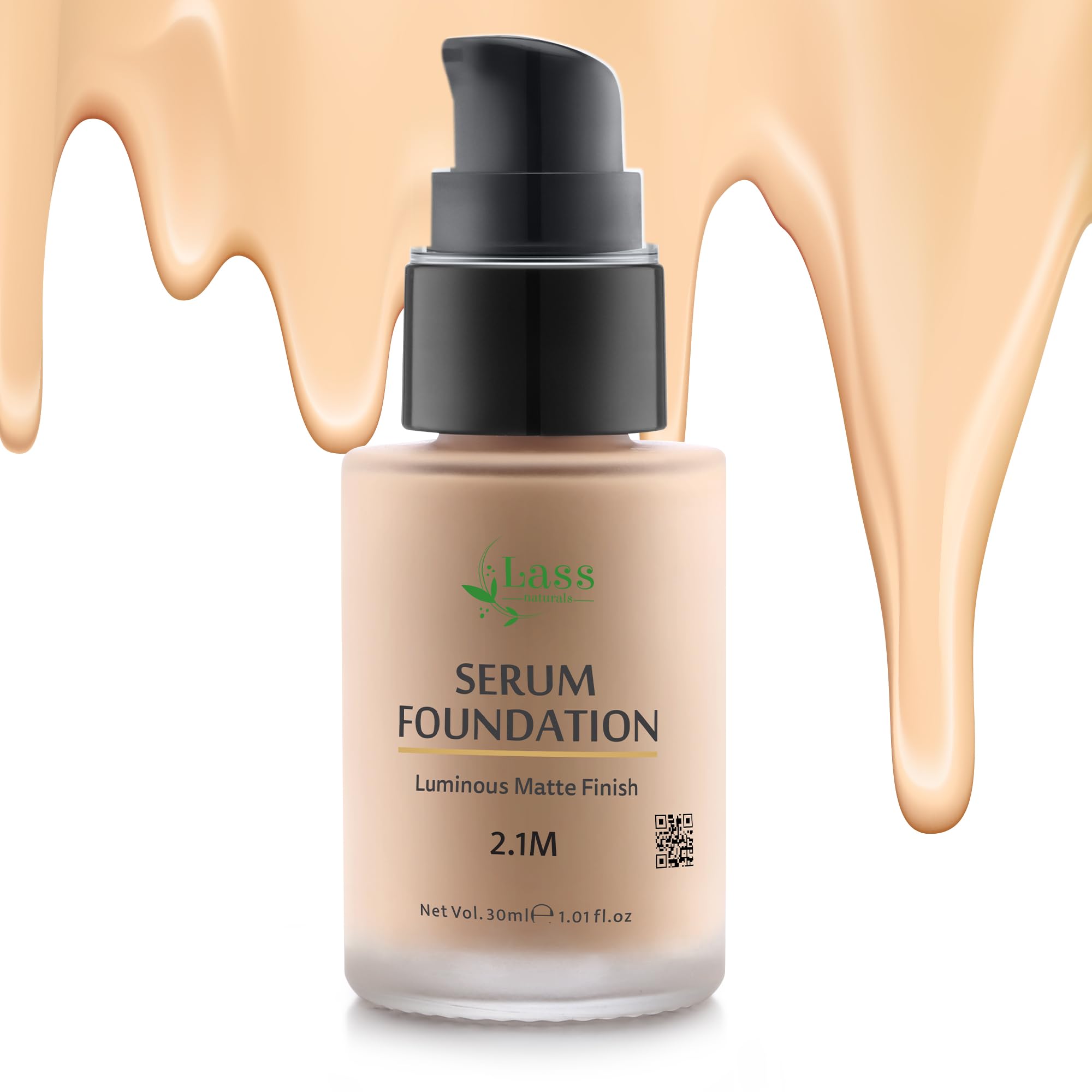 

Lass Natural Serum Foundation, Luminous Matte Finish Aqua Base, With SPF 30+, Hyaluronic Acid & Salicylic Acid 0.15%, No Sillicons & Paraben, No
