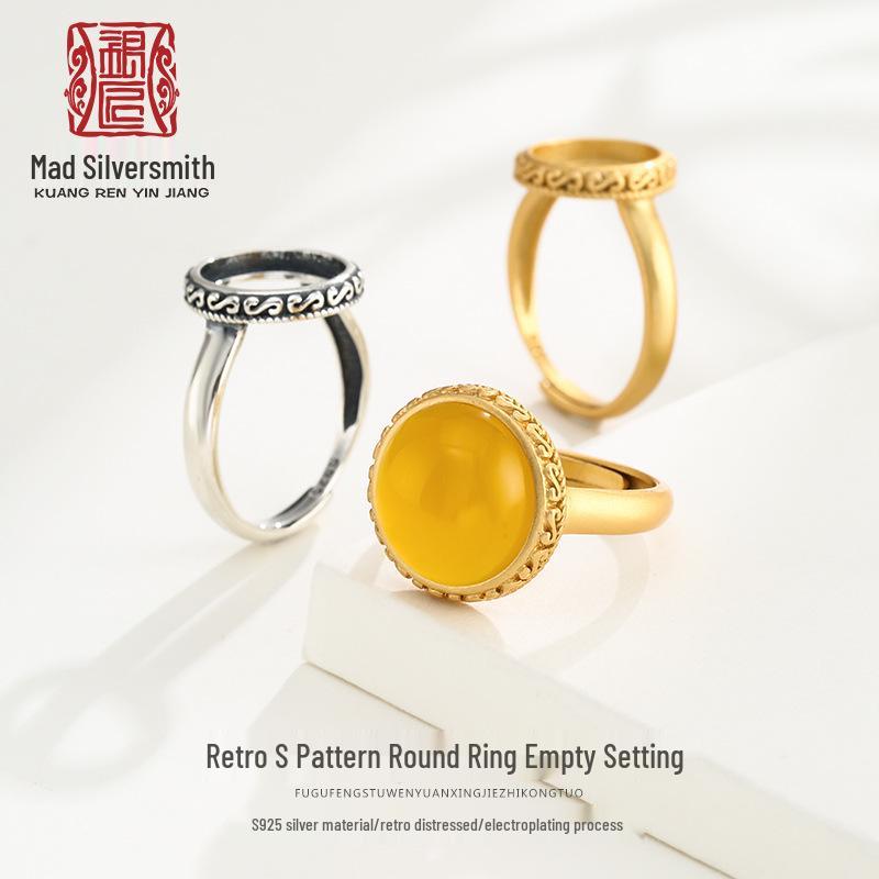 

925 Silver Unisex Amber Ring Setting - Round 10x10, 8x8, 13x13, 14x14 Adjustable