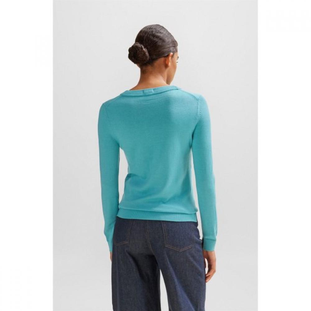 BoSS Women S Regular Fit Virgin Wool Knit Sweater Open Blue 50492551483 