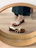 Sheepskin Version~ French Temperament One-word Thin Strap Wedge Sandals Women's Head with Skirt Open-toed High-heeled Roman Sandals