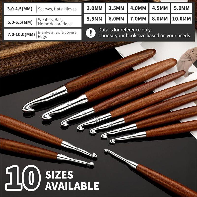 SHGO-Aluminum Crochet Hooks Set(8-Pack), For Arthritic Hand Friendly, Wood Handle Sizes 3Mm- 7Mm For DIY Crafts Knitting