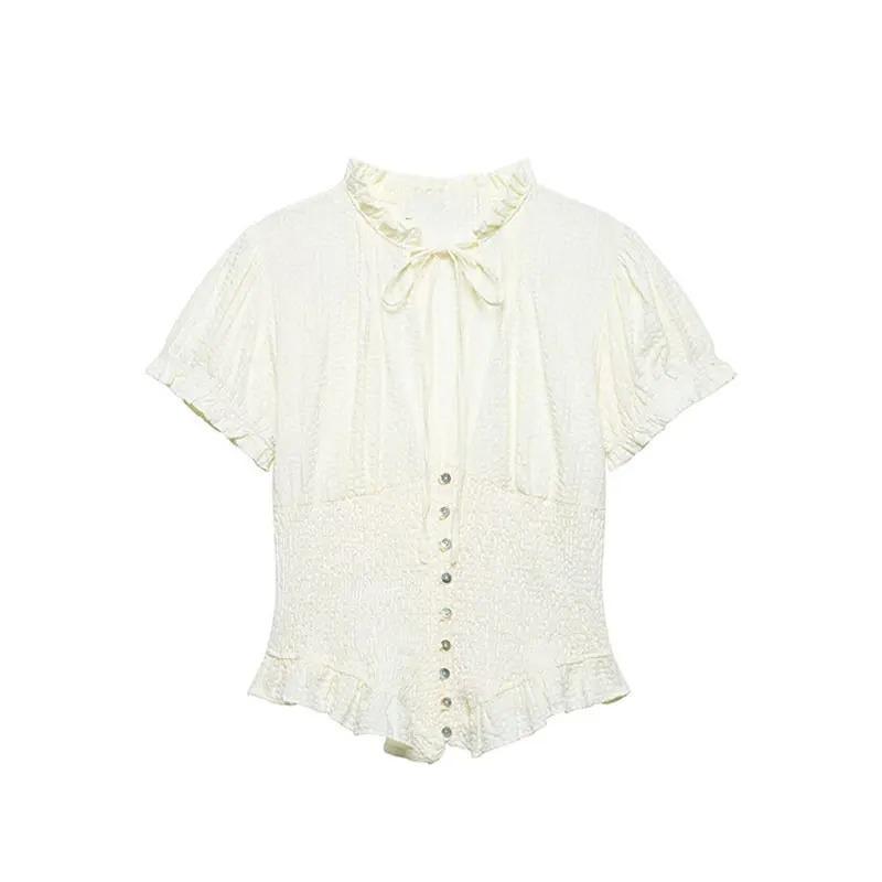 Spring Summer Fashion Sexy Chest Cutout Women Casual Shirts Elegant Waist Elasticity Lady XS