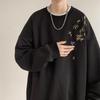 Chinese Bird Print Men Oversized Sweatshirt Fashion Loose Long Sleeve Couple Clothes