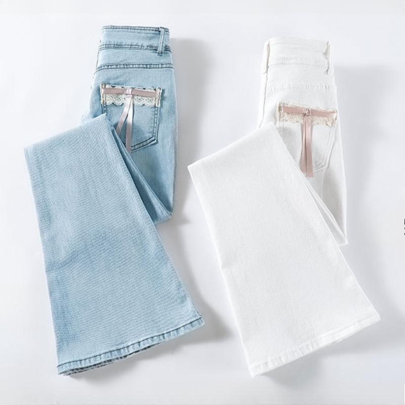 GMXIA Modne damskie spodnie i spodnie capri z wysokim stanem, na co dzień w jednolitym kolorze