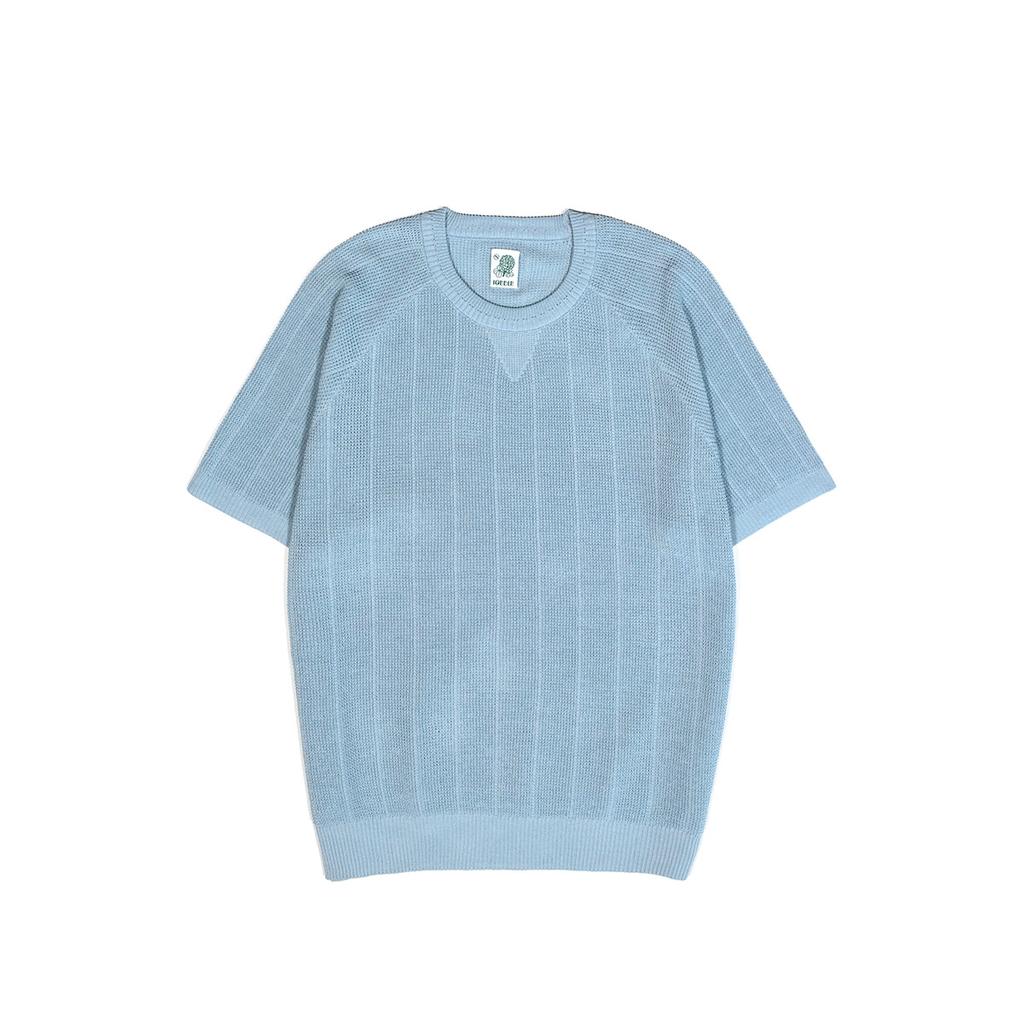 I Oedeul Waffle Raglan Short Sleeve Knit - Sky Blue