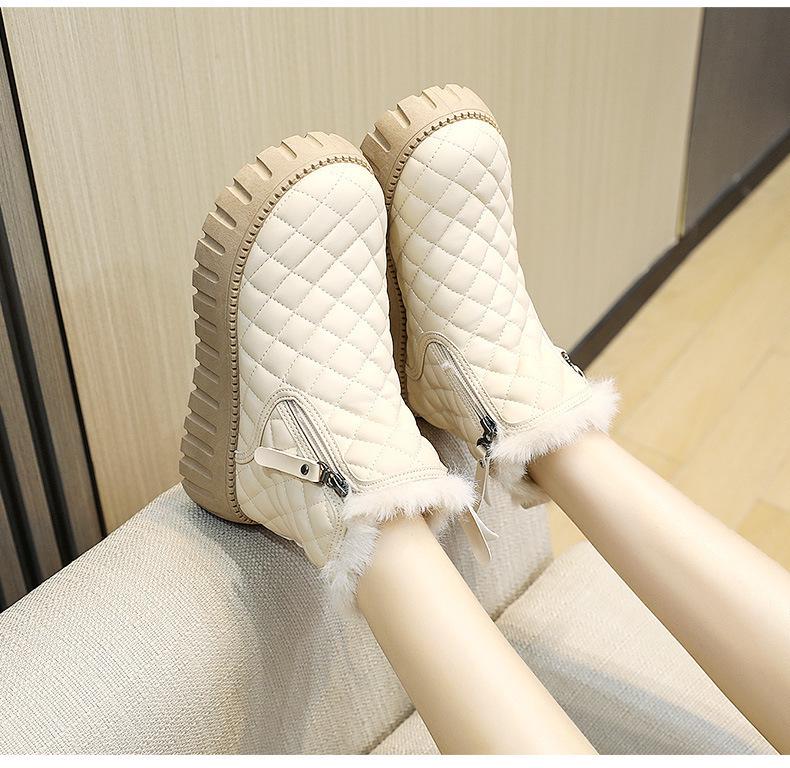 Women's Fleece-Lined Cotton Mid-Top Platform Boots - Warm, Thick Sole, Comfortable Snow Shoes