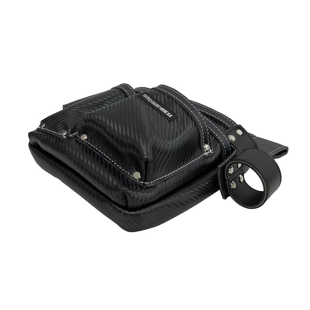 SK11 Carbon Leather Nail Bag, Black, Genuine Cowhide Leather, with Belt Loop Slits (SK-CLK-H)