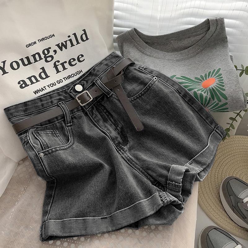 Classic and Minimalist Fashion Versatile Ultra-high Waist Rolled Female Summer A Word Thin Wide-legged Denim Shorts Individuality and Trendiness