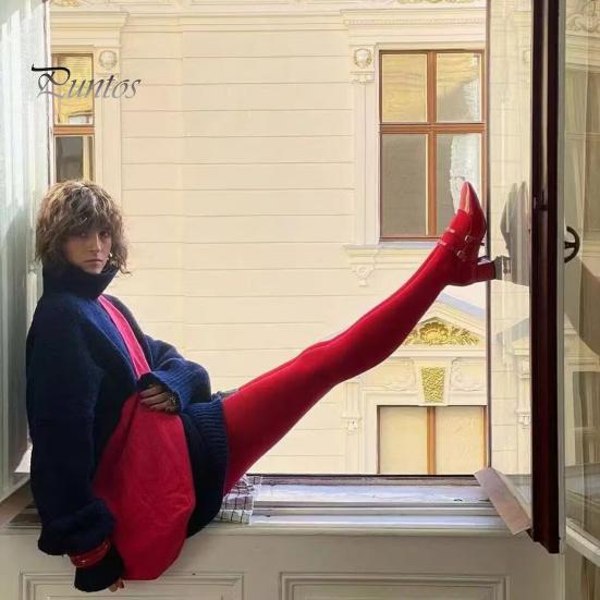 Strumpfhosen für Damen, ultradünn, durchsichtig, rotes Netzgewebe, hohe Elastizität, hohe Taille, rutschfest, einfarbig, Minirock für Pendler, Dating, Partys, passende Strumpfhosen