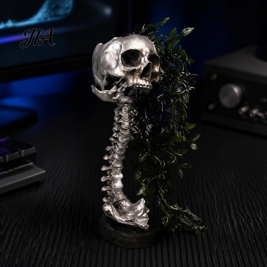 Gotycka Czaszka Doniczka na Sukulenty Pothos, Kreatywna Doniczka Szkielet w Stylu Vintage Metalowym Sztuka Cmentarna Kolumna Kręgosłupa, Pojemnik na Rośliny Liściaste
