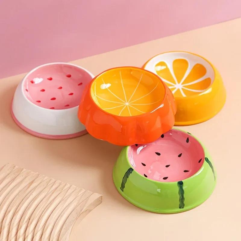 Cute Designs Pet Ceramics Bowl Watermelon Strawberry Shape Cat Food Bowl Small Dog Colorful Water Suppliers Cat Bowl
