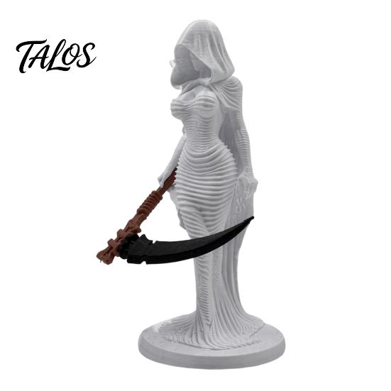 Literary Art Collectible Lady Reaper Hooded Figure Sculpture, Gothic Grim Statue with Sickle, Bay Window Ornament 3D Printed Robe Women Figurine