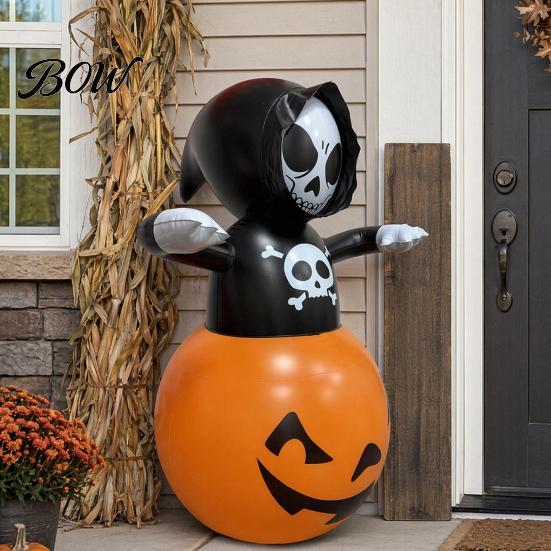 Wind Resistant Inflatable Grim Reaper Halloween Decoration, Large Spooky Blow Up Rebound Figure with Pumpkin for Yard, Lawn, Porch, Haunted