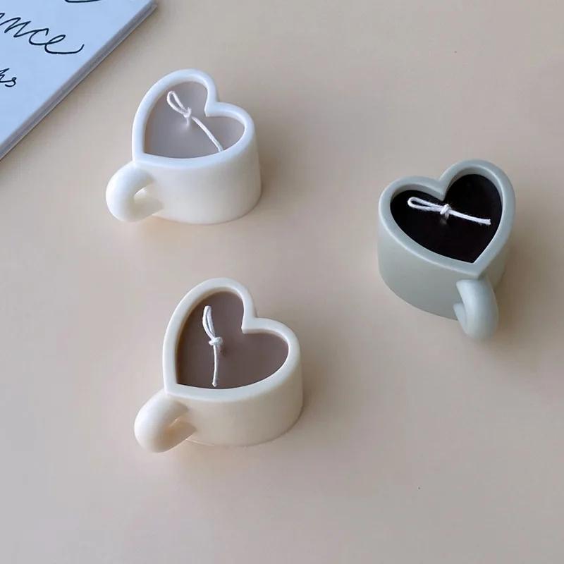 Love Mug Silicone Candle Mold 3D Heart-shaped Crafts Resin Plaster Cement Mold Handmade Soap Chocolate Cake Baking Tool DIY Gift