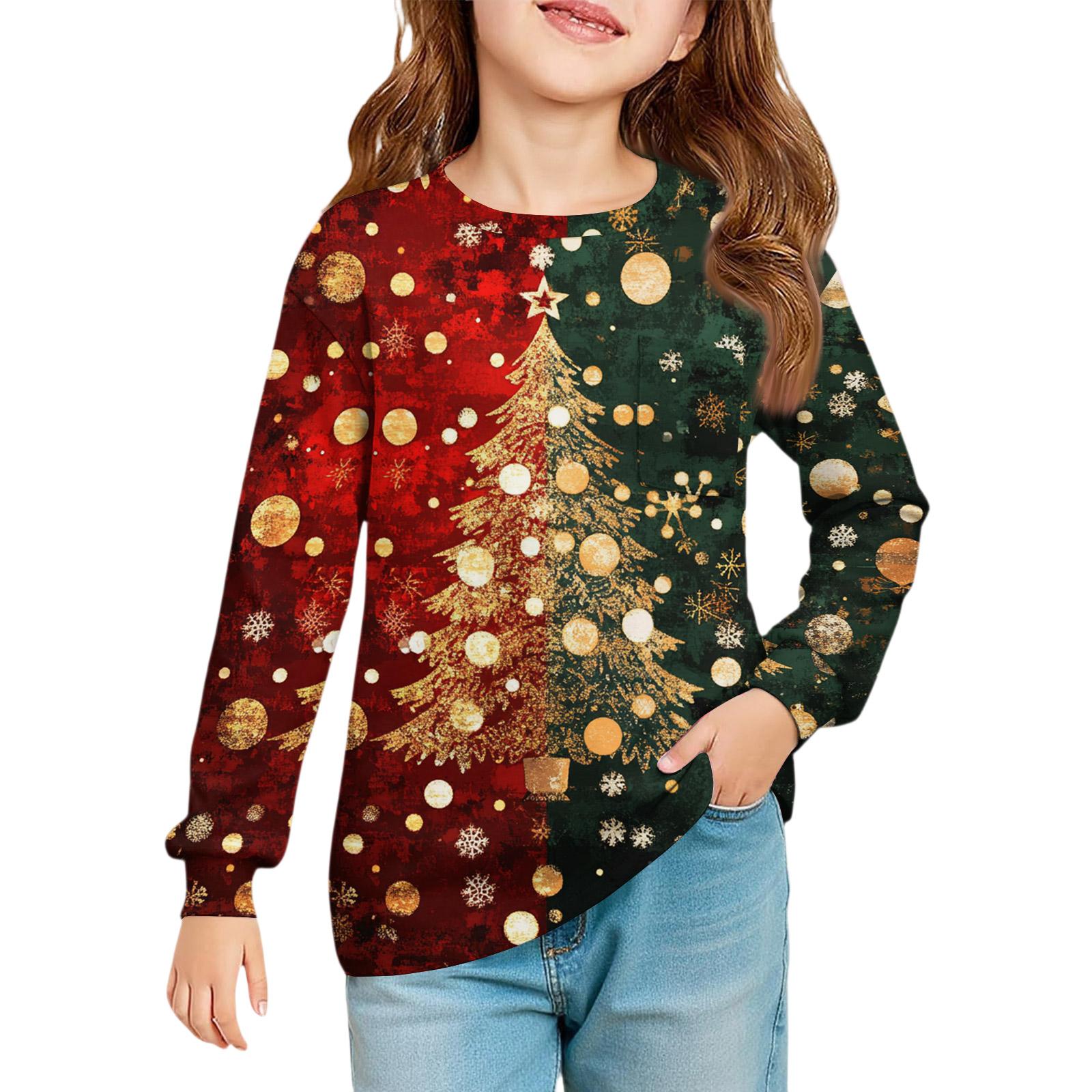 

Рождественская блузка с длинным рукавом для девочек - Туника с круглым вырезом и мягкой талией 90