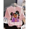 Girls' Summer Crew-Neck Short-Sleeved Top New Black Girls Cute Top Girls Clothes Cartoon Print T-Shirt Top Children's Clothing