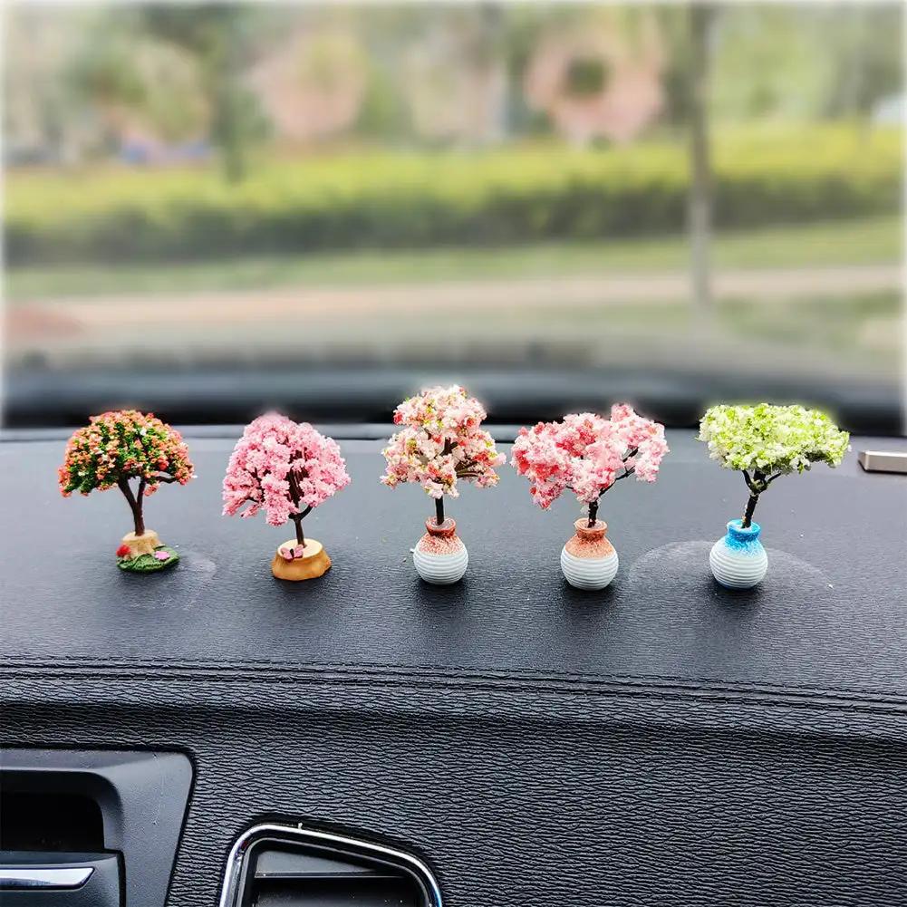 Car Mini Tree Center Console Car Mounted Green Plant Accessories Simulated Flower Decoration For Girls Gift Interior Decorations