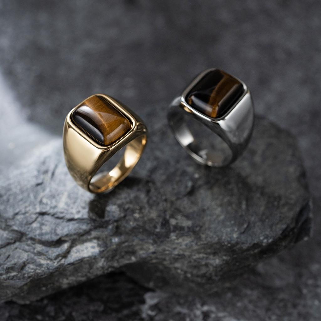 Retro Fashion Personality Luxurious Natural Tiger Eye Stone Ring. Casual Business Style Unisex Ring. 316L Stainless Steel