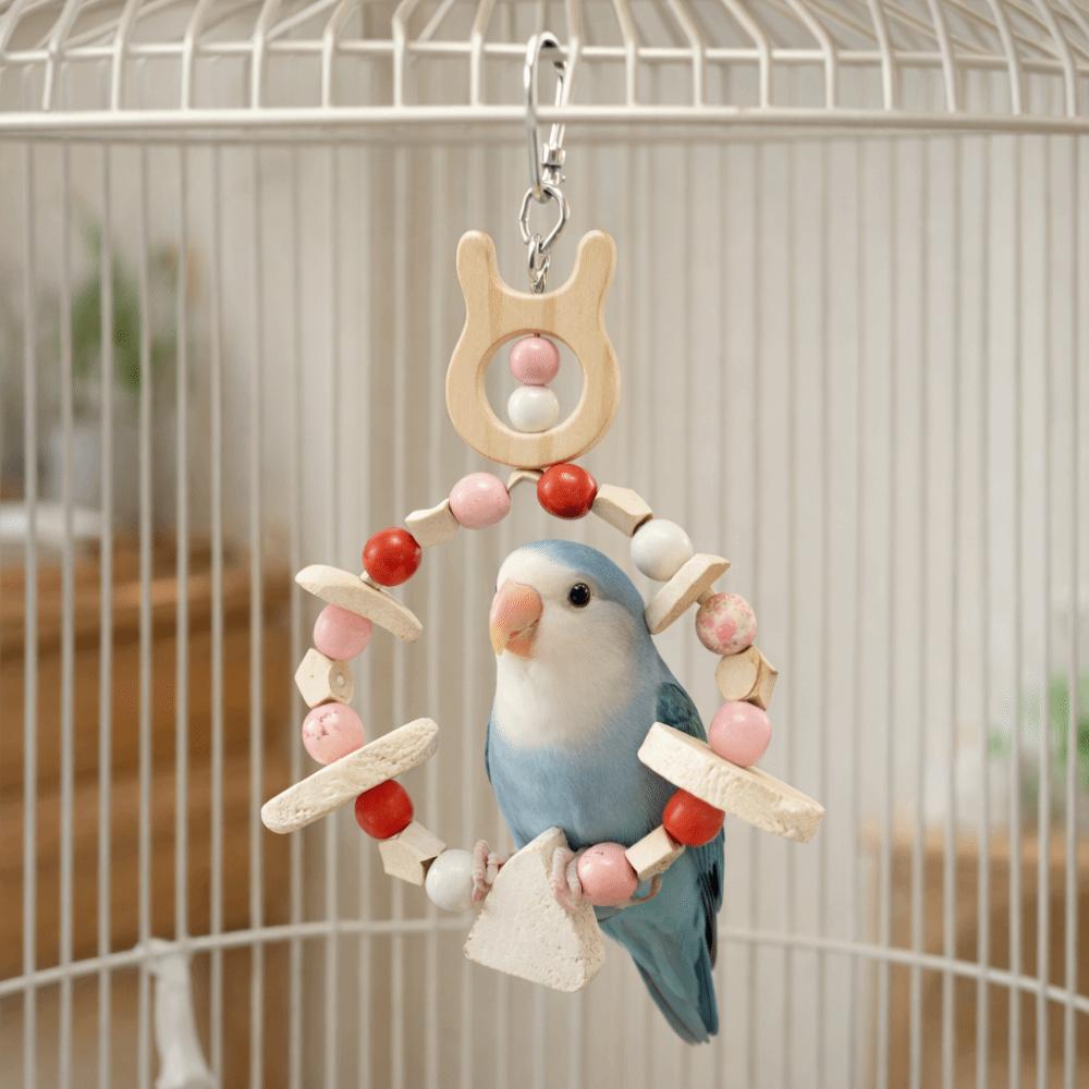 Ringförmiges Vogel-Schaukelspielzeug Hölzerne Vogel-Futter-Schaukel Lustiger Knabber-Ast Nage-Training