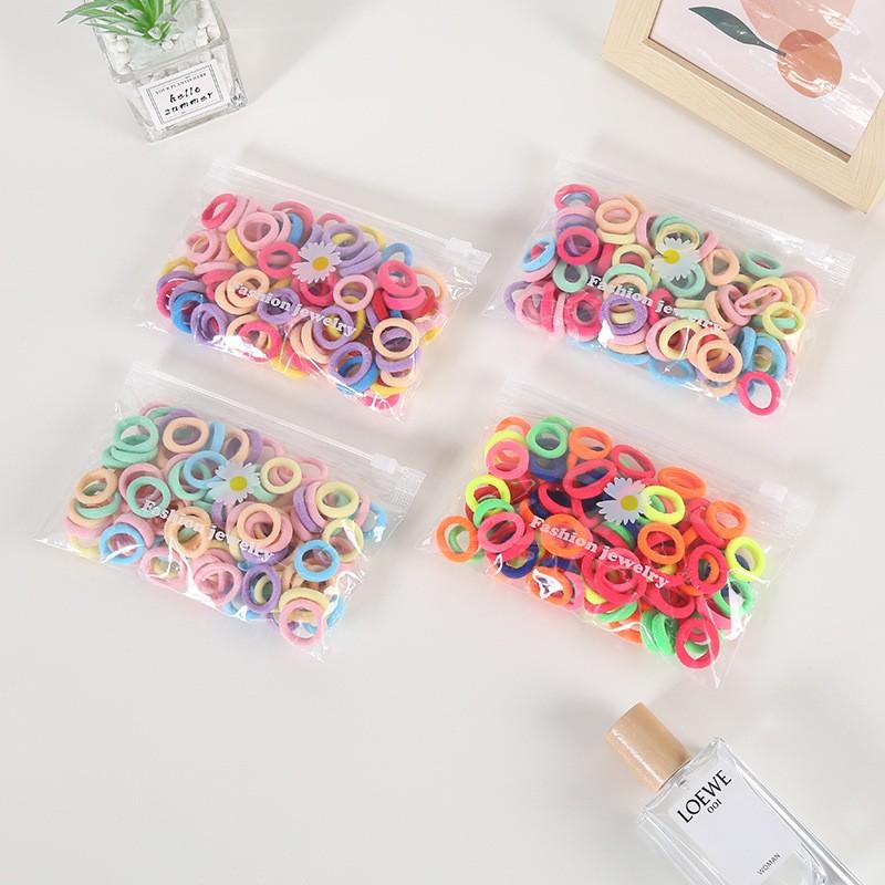 100PCS/Set Small Candy Elastic Hair Bands Rubber Bands Girls Kids 3CM Colorful Ponytail Scrunchies Ties Basic Hair Accessories