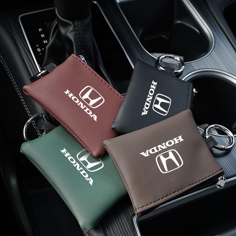 Car Leather Key Case Keychain Mini Storage Bag Auto Accessories For Honda civic accord fit jazz pilot CRV odyssey passport city PS5