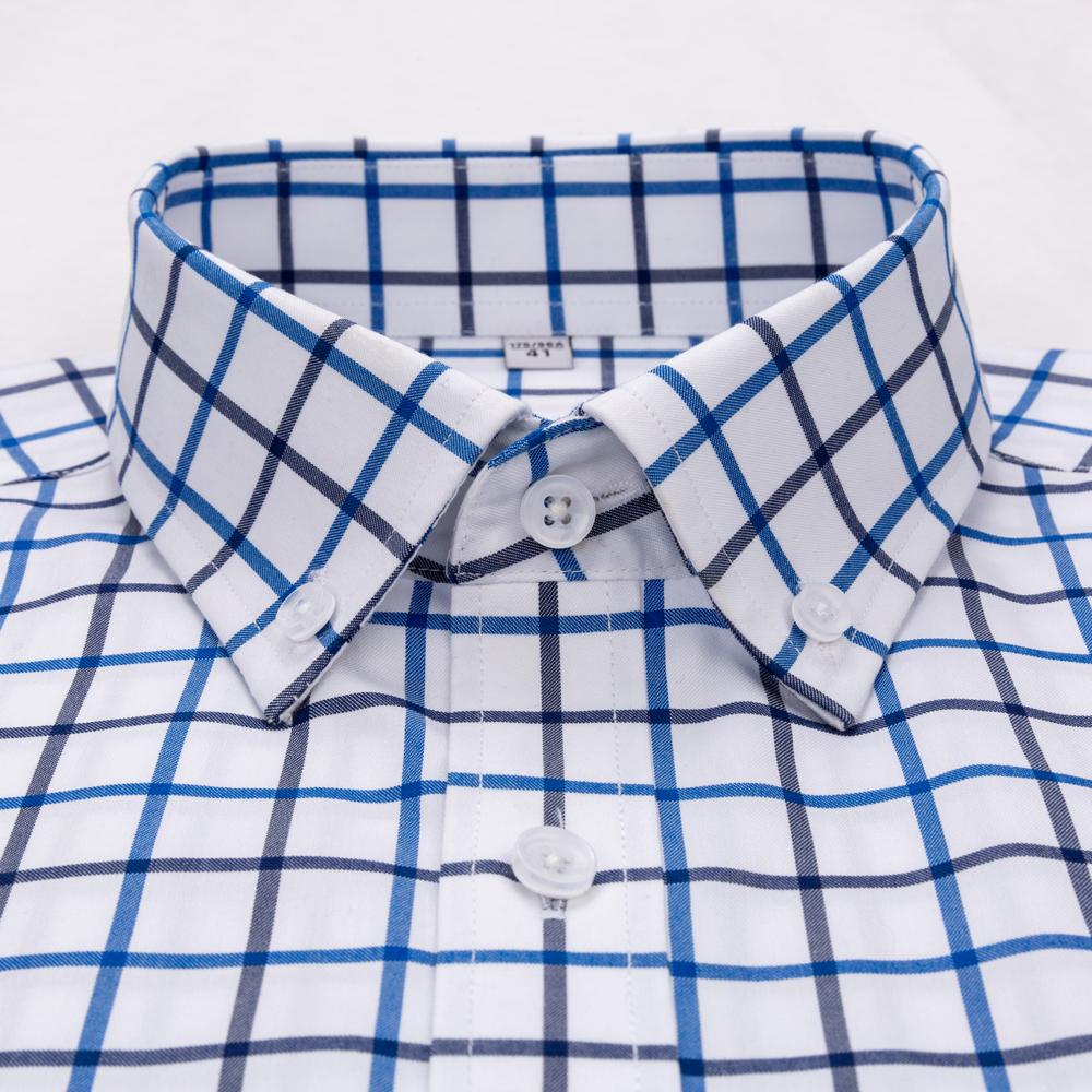 Men's Plaid Spread Collar Wrinkle-Free Long Sleeve Button-Down Shirt, 100% Cotton Regular Fit Business Casual Formal Office Wear