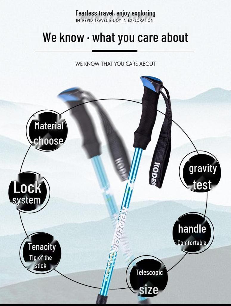 Baston de trekking telescopic din aliaj de aluminiu 7075 - Ușor, portabil, pliabil, blocare externă pentru drumeții, schi și alpinism.