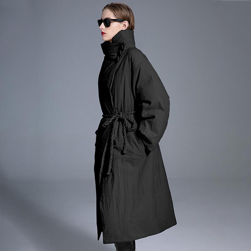pleated kinked belt loose new down jacket women's long large size thin design white duck down jacket