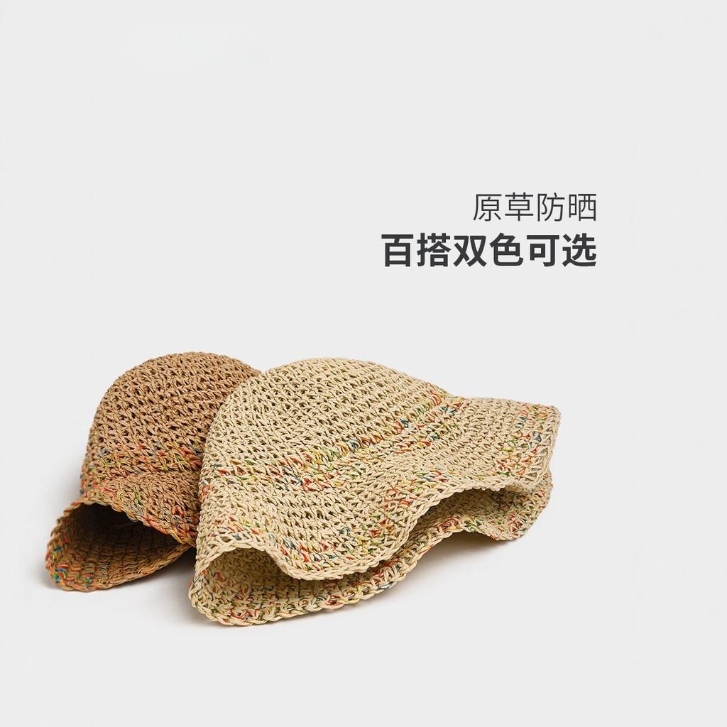Summer New Hollow Woven Straw Hat Women's Sunscreen Sunshade Bucket Hat Versatile Face Small Holiday Wind Straw Woven Basin Hat