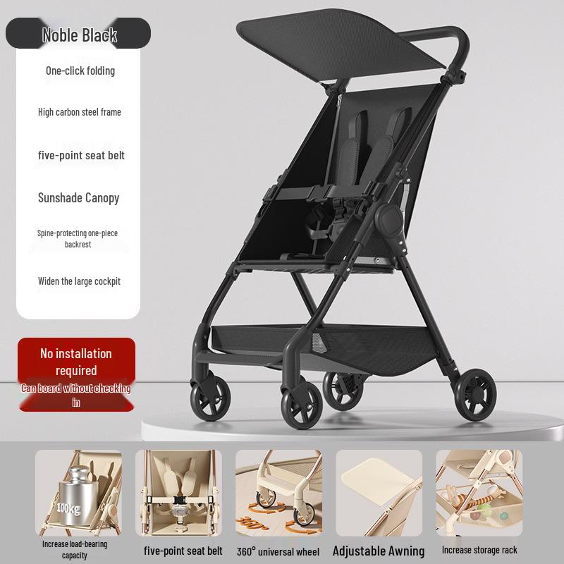 Lightweight & Portable Baby Stroller: Reclining, Four-Wheel for Ages 0-5