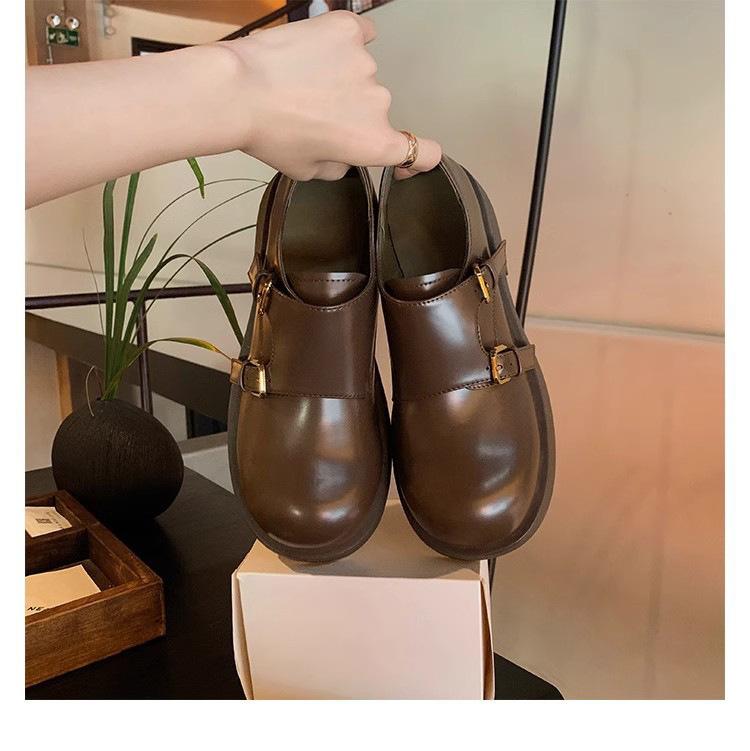 Cowhide Version~ 2025 New Niche Leather Round Head Derby Women's Shoes Versatile Loafers Women's Platform JK Small Leather Shoes