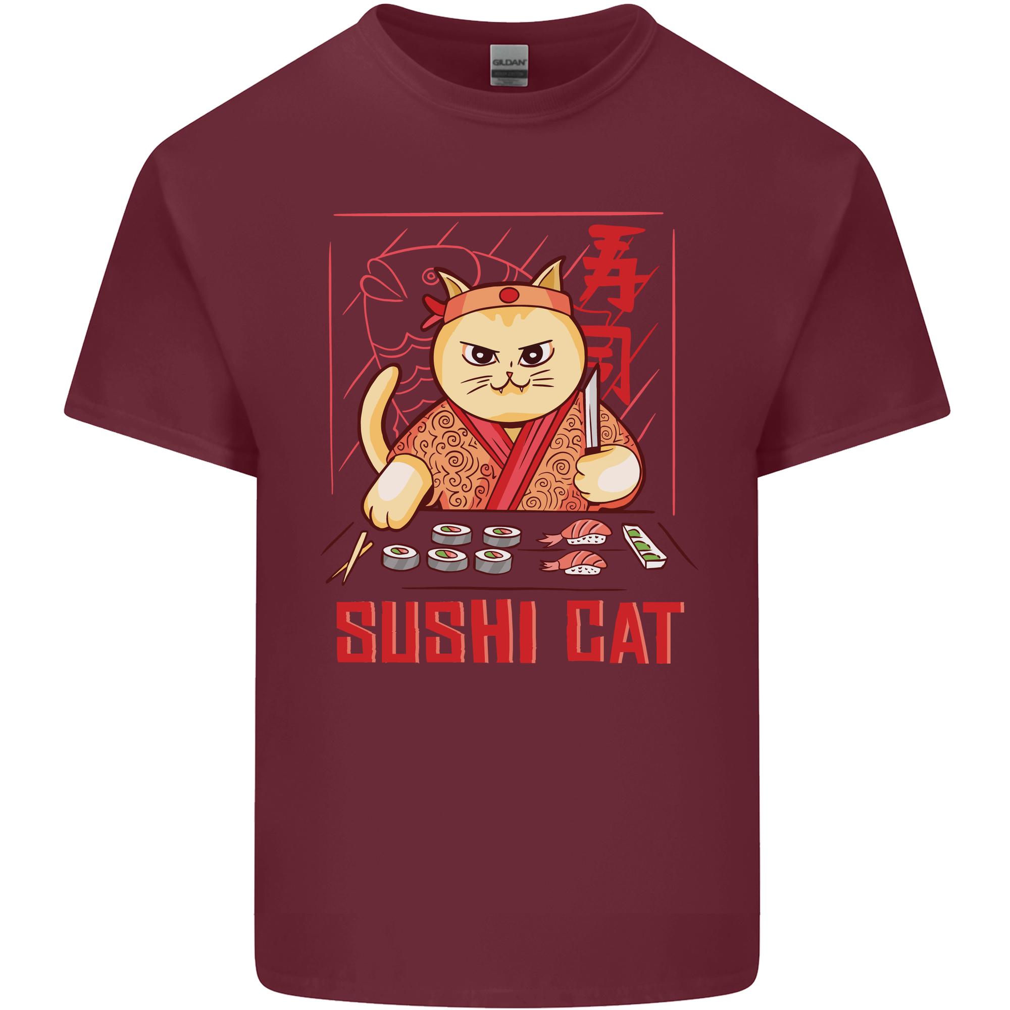 Funny Sushi Cat Food Fish Chef Japan Unisexs Light Cotton TShirt S