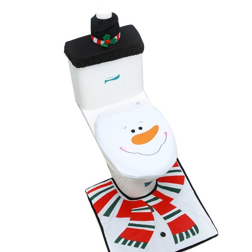 Cute Toilet Seat Cover Polyester Toilet Cover Set New Christmas Toilet Lid Cover  Christmas