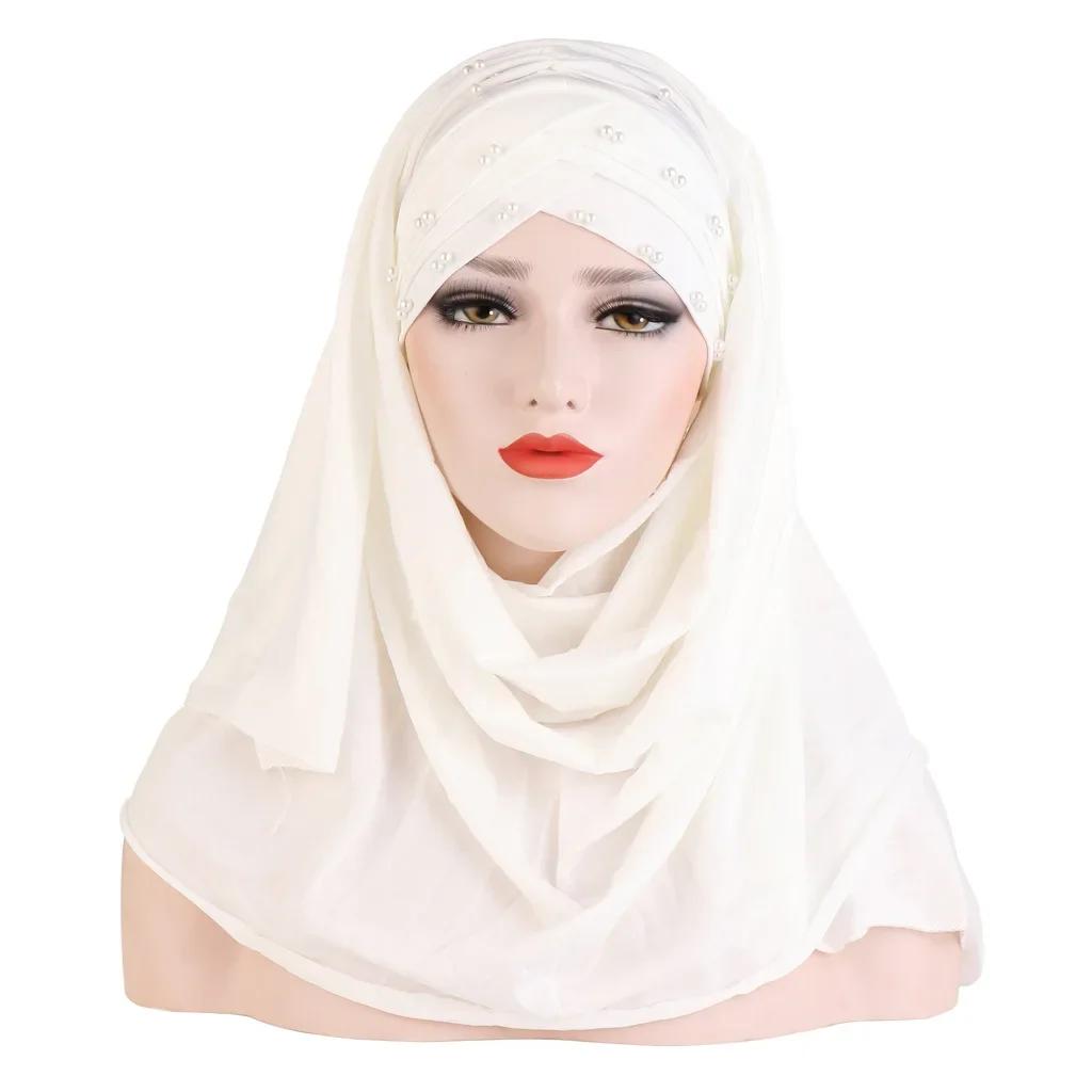 Sofort-Hijab Jersey-Hijabs Für Frauen Kreuz Stirn Pailletten-Turban Muslimische Frauen Hijab-Schal Türkischer Baumwoll-Hijab Für Frauen