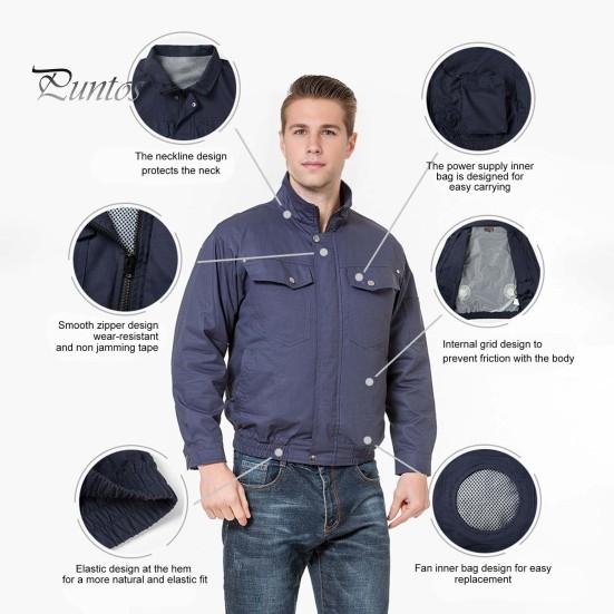 

Летняя куртка с охлаждающим вентилятором, воротник-стойка, длинный рукав, кондиционер, пальто, вентиляторы, рабочая одежда для предотвращения теплового удара с задним вентилятором M