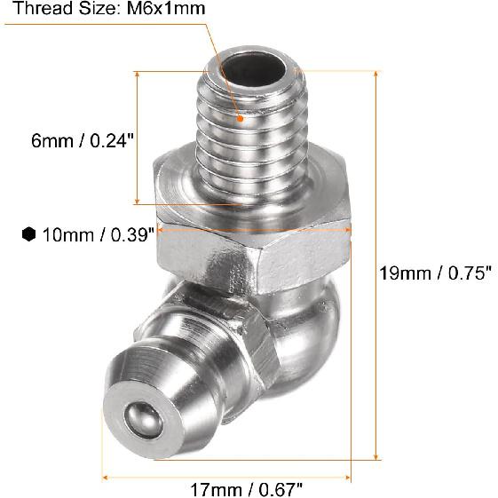 HARFINGTON 8pcs 201 Stainless Steel 90 Degree Grease Fitting M6x1mm Metric Thread Hydraulic Grease Nipple Accessories for Car
