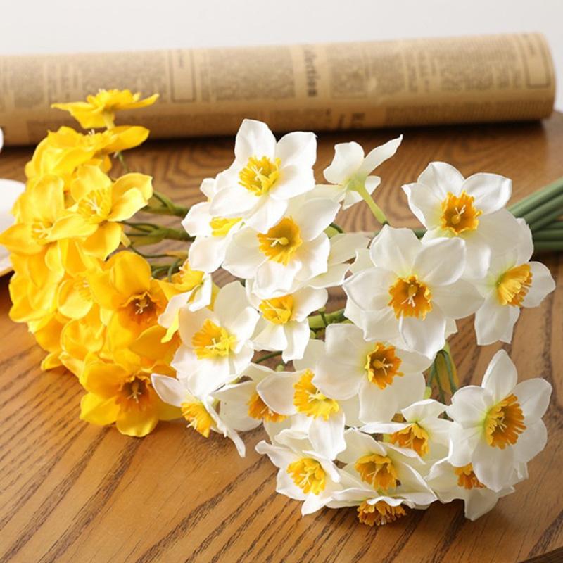 1/6pcs Artificial Narcissus Flower Simulated Fake Daffodil Bridal Bouquet for Wedding Home Garden Room Desktop Party Decoration