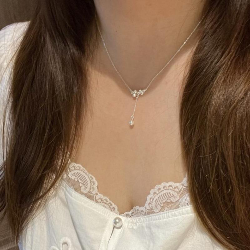 Galaxy Bright~ Zircon Pearl Pendant Necklace Light Luxury Premium Clavicle Chain Exquisite Design Neck Chain Women's