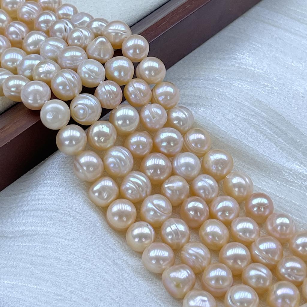 1String, White Pink Purple Natural Freshwater Pearls, Handmade Near Round Beads for Jewelry Making DIY Crafts (Beads 9-10mm, Length 36cm)
