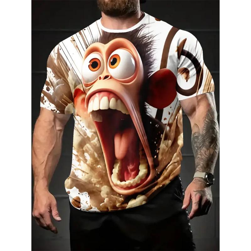 Herren 3D Gorilla Print T-Shirt Kurzarm T-Shirt Atmungsaktives Polyester Rundhals Casual Streetwear Oberteil