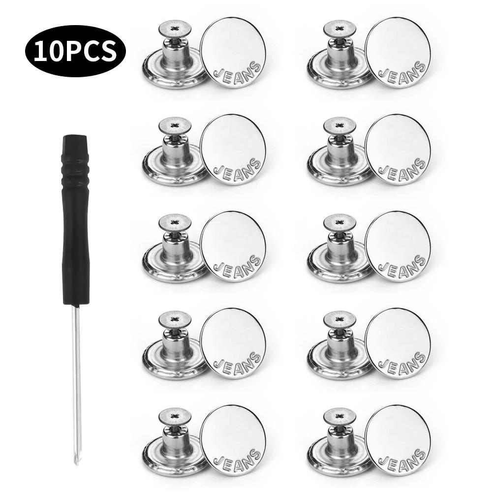 20/10Pcs Detachable Jeans Screw Button Snap Fastener Pant Pins Nail Free Jeans Adjustable Waist Alloy Buckles Sewing Accessories