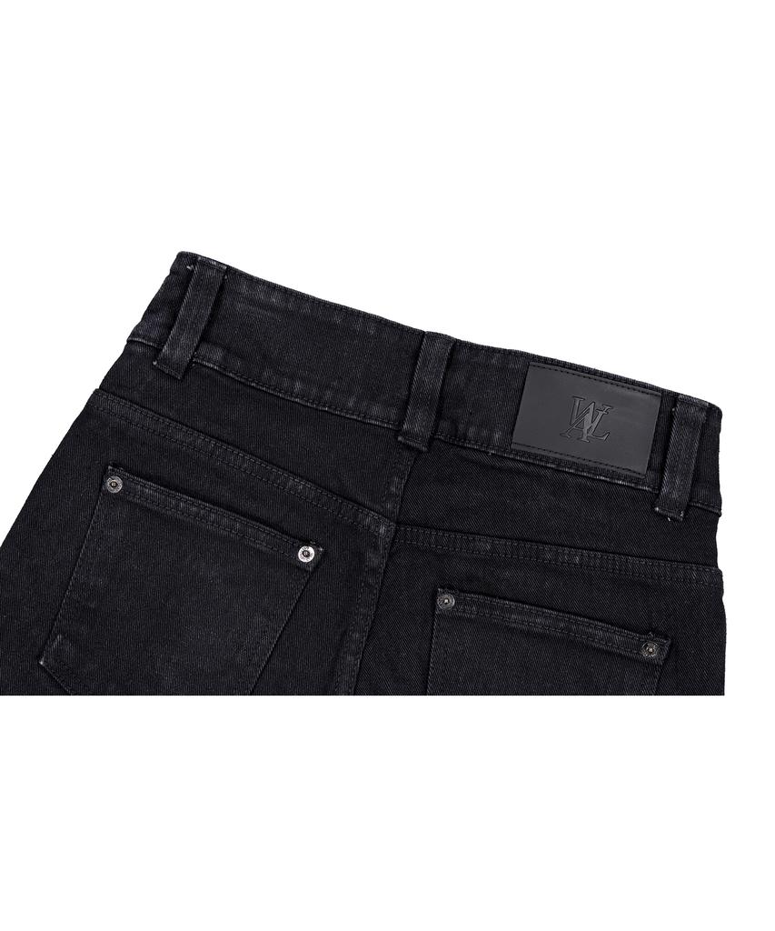Uallong Black Western Washed Boots-Cut Denim Pants - Black