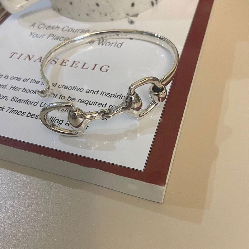 Korean S925 Silver Horseshoe Buckle Bracelet - Retro Hip Hop Style for Women