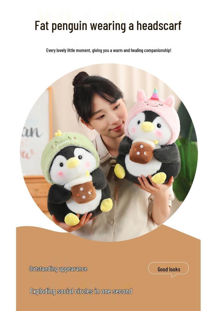Influencer-Inspired Dondon Penguin Milk Tea Plush Toy - Cartoon Penguin Animal Doll for Children