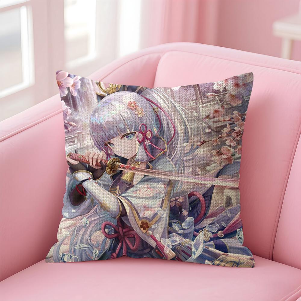Genshin Impact Kamisato Cushion Cover Natural Linen Pillow Case DoubleSided Print Decorative Sofa Pillowcase Home Decor Gift