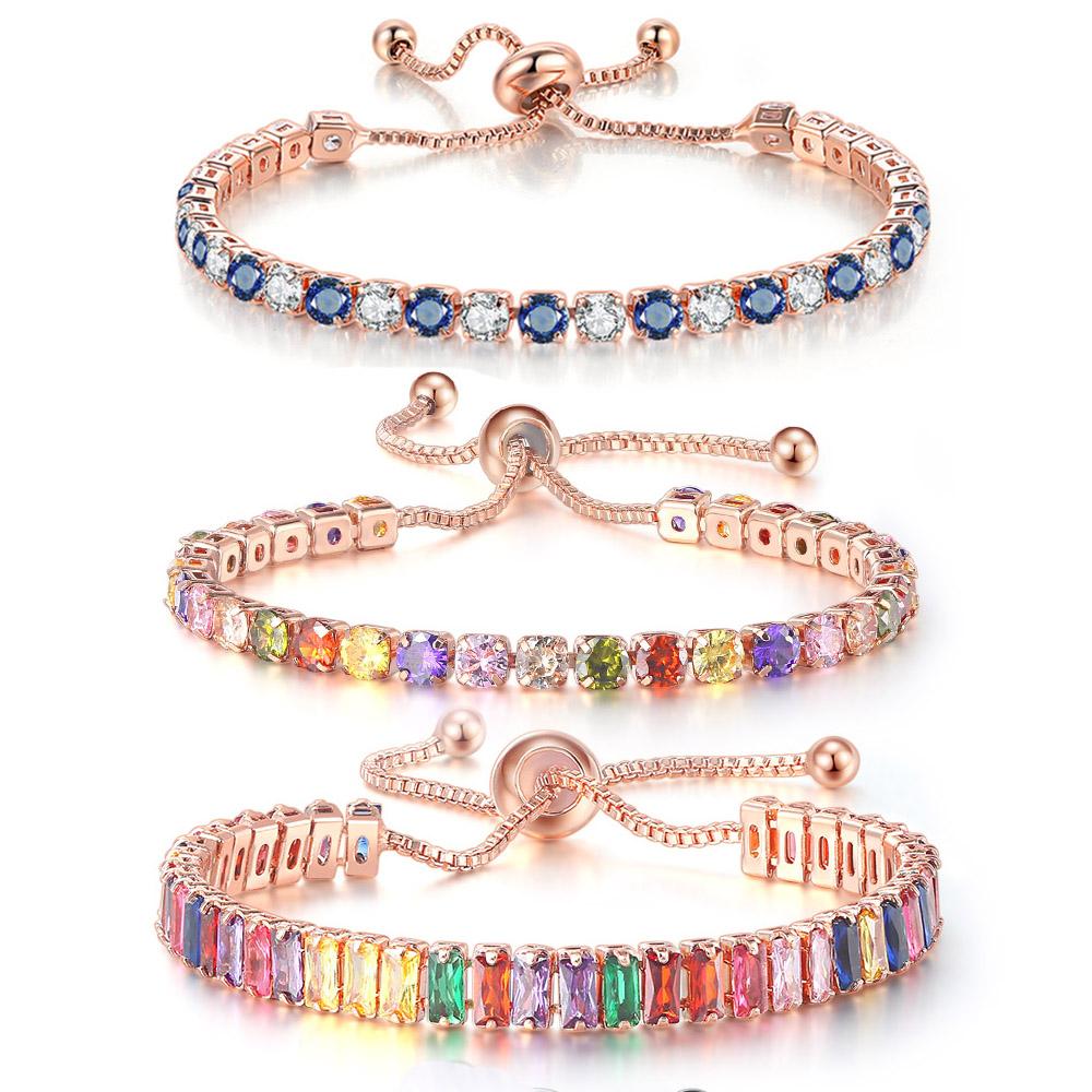 Adjustable Multicolor Tennis Bracelets for Women Ladies Wedding Rainbow Colorful Zircon Charm Bracelet Hand Chain Zircon DZH043