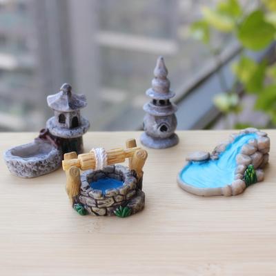 Mini Landscape Lighthouse Ancient Well Mini Tower Chinese Small Ornaments Retro Resin Home Decoration Small Ornaments